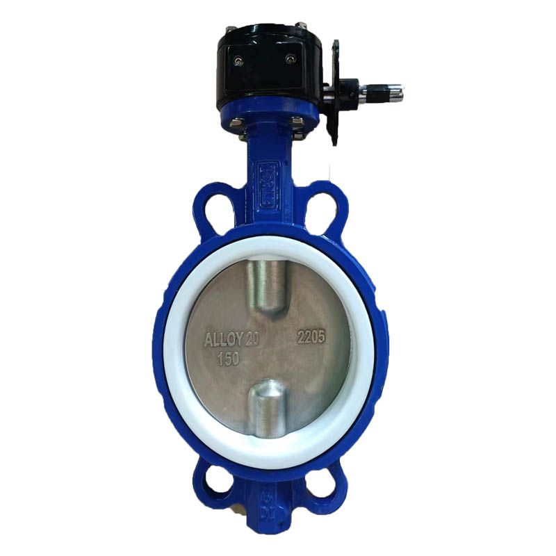 Alloy 20 Disc PTFE Lined Wafer Butterfly Valve with Worm Gear - 6 Inch