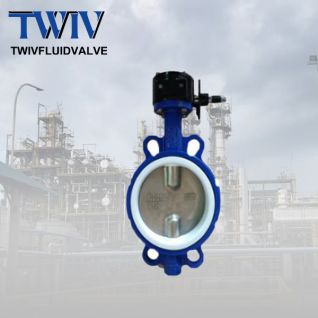 Motýlový ventil s těsněním PTFE / PFA, disk z 20 slitin, typ wafer, s převodovkou