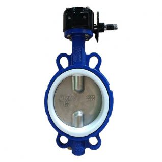 Alloy 20 Disc PTFE Lined Wafer Butterfly Valve with Worm Gear - 6 Inch